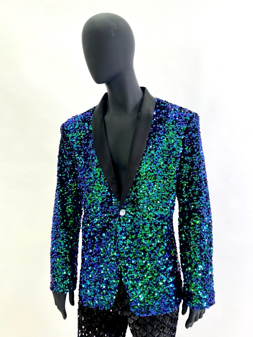 Пиджак с пайетками сине-зеленый
