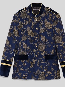 Пиджак из синей с золотом парчи