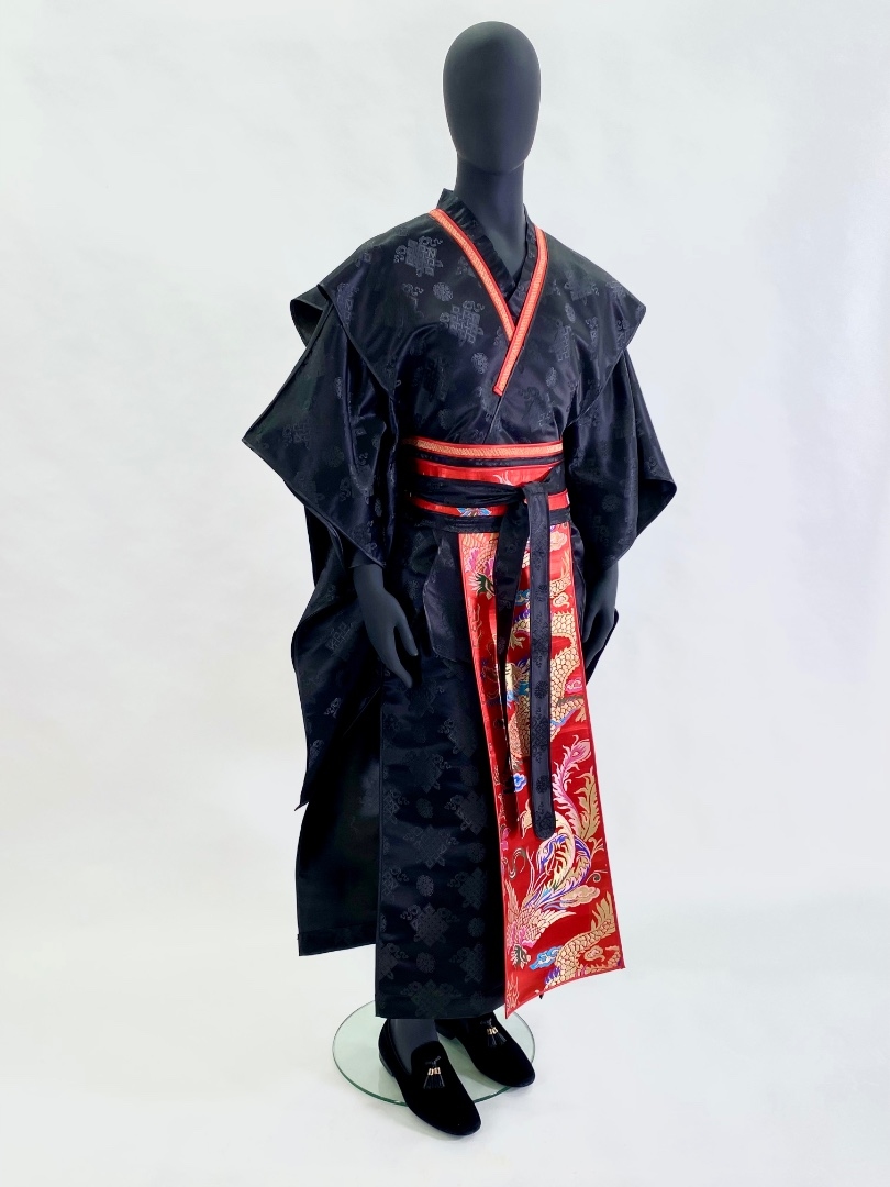 Черный мужской китайский костюм кимоно