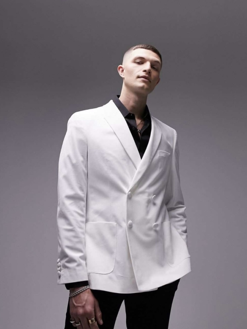 Двубортный белый мужской бархатный пиджак